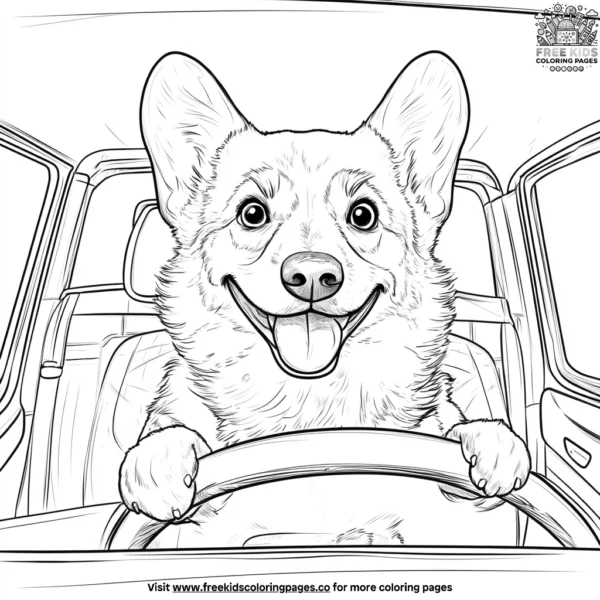 Corgi in a car coloring pages