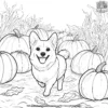 Corgi in a Pumpkin Patch Coloring Pages