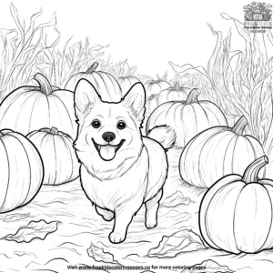 Corgi in a Pumpkin Patch Coloring Pages