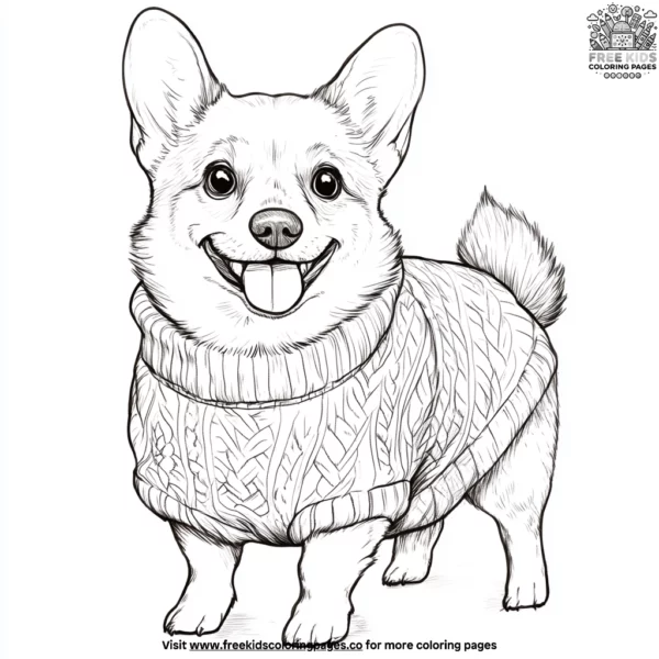 Corgi in a sweater coloring pages