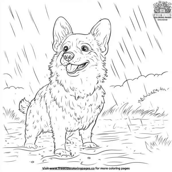 Corgi in the rain coloring pages