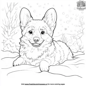 Corgi in the Snow Coloring Pages