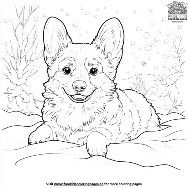 Corgi in the snow coloring pages