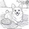 Corgi on a Picnic Blanket Coloring Pages