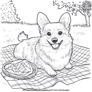 Corgi on a Picnic Blanket Coloring Pages