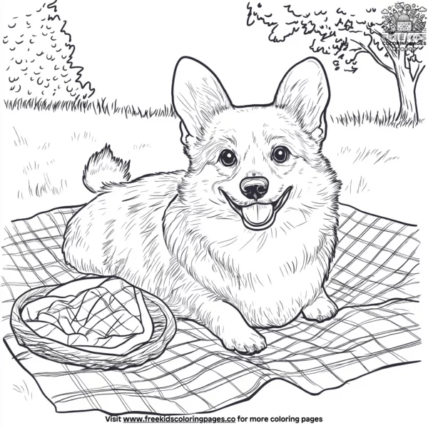 Corgi on a picnic blanket coloring pages