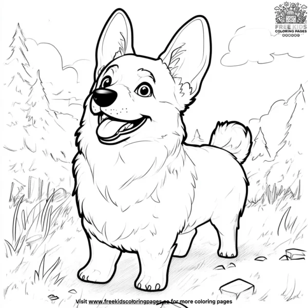 Corgi on an adventure coloring pages