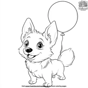 Corgi with a Balloon Coloring Pages