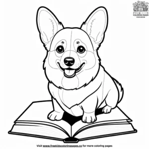 Corgi with a Book Coloring Pages