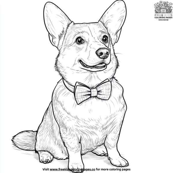 Corgi with a bow tie coloring pages