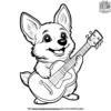 Corgi with a Guitar Coloring Pages