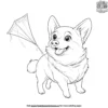 Corgi with a Kite Coloring Pages