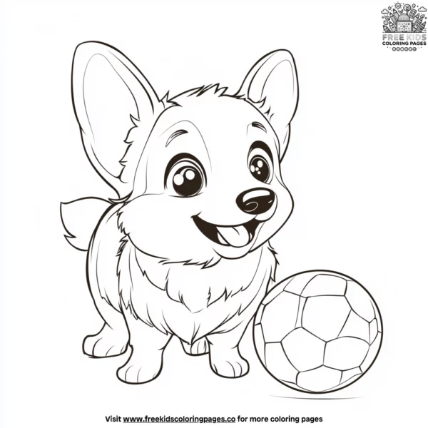 Corgi with a soccer ball coloring pages