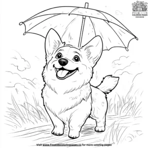 Corgi with an Umbrella Coloring Pages