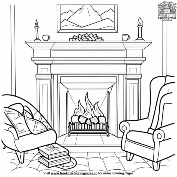 Warm fireplace coloring pages