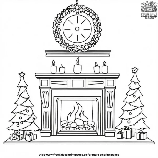 Cozy fireplace ornament coloring pages