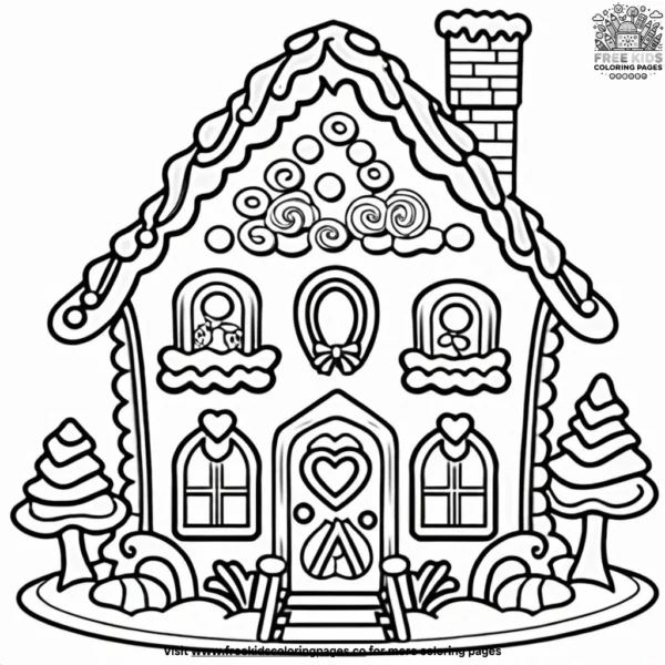 Cozy gingerbread house coloring pages