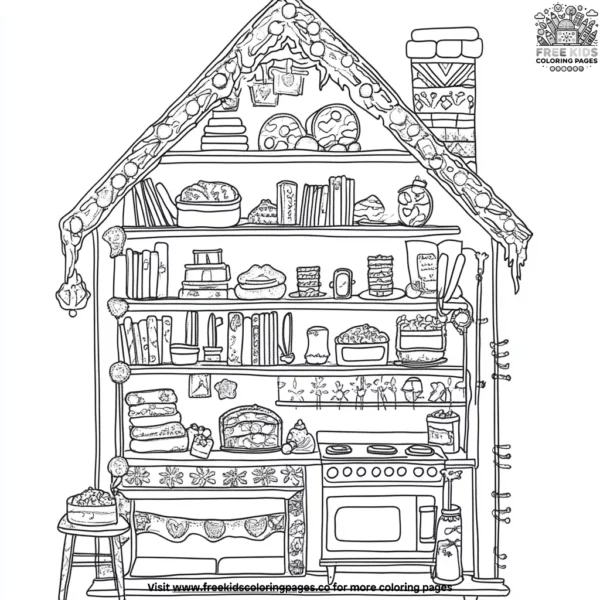 Cozy nook gingerbread house coloring pages