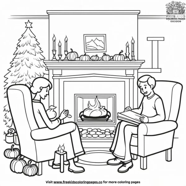 Cozy thanksgiving fireside coloring pages