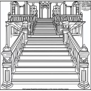 Creaky stairs leading to haunted rooms coloring pages