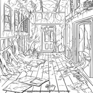 Crumbled walls in the haunted house coloring pages