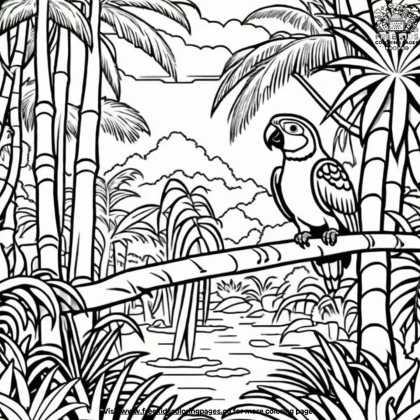 Curious parrot coloring pages