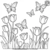 Dancing Butterflies with Tulips Coloring Pages