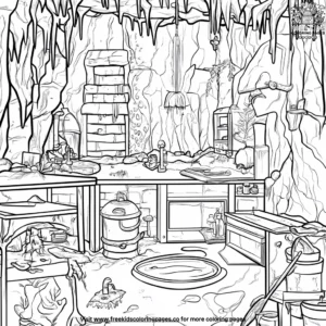 Dark Basement in Haunted House Coloring Pages