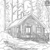 December Snowy Cabin Coloring Pages