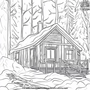 December snowy cabin coloring pages