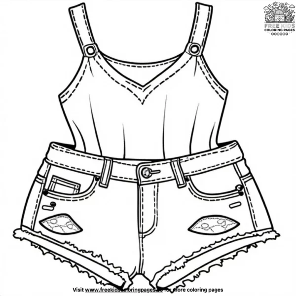 Denim shorts fashion coloring pages