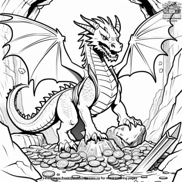 Dragon's treasure coloring pages