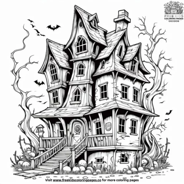 Eerie abandoned house coloring pages