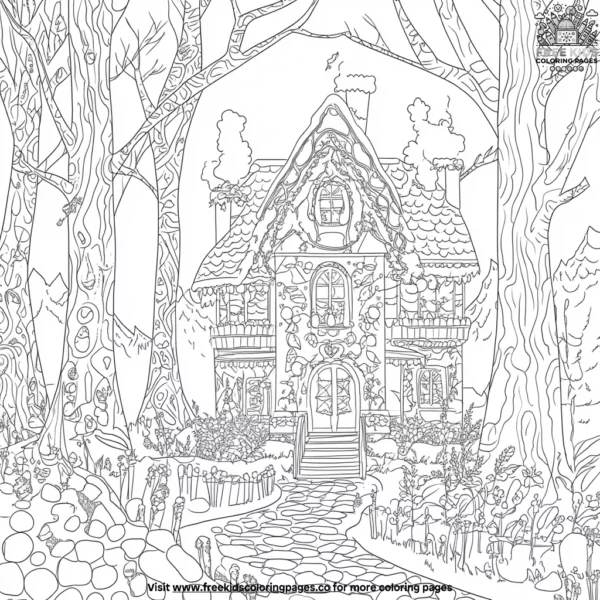 Enchanted gingerbread house coloring pages