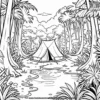 Explorers Camp in the Jungle Coloring Pages