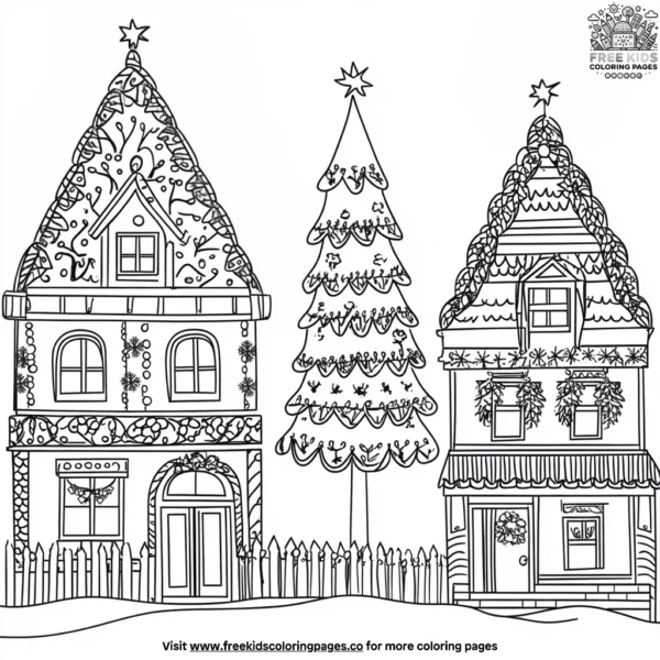 Festive christmas tree gingerbread house coloring pages