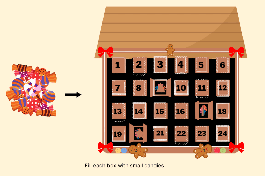 Fill each box with small candies or treats