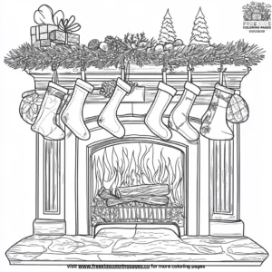 Fireplace and stockings coloring pages