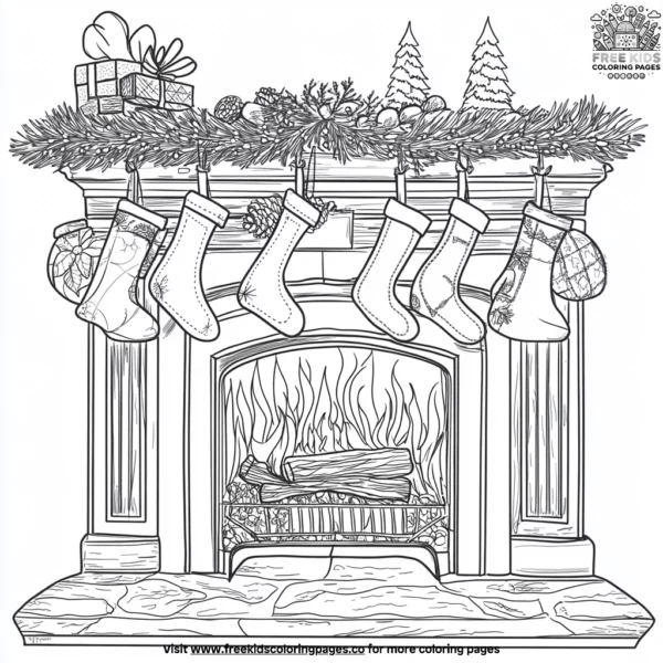 Fireplace and stockings coloring pages