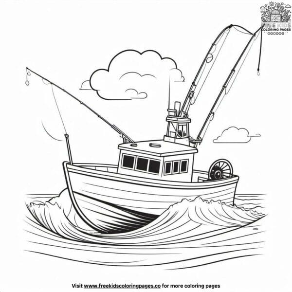 Fishing boat fun coloring pages