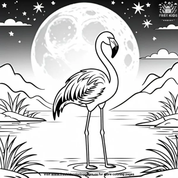 Flamingo under the moon coloring pages