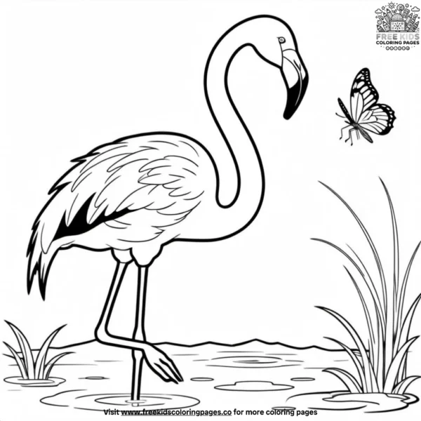 Flamingo and butterfly coloring pages