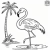 Flamingo and Coconut Tree Coloring Pages