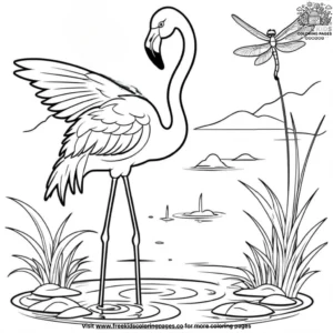 Flamingo and dragonfly coloring pages