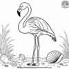 Flamingo and Seashell Coloring Pages