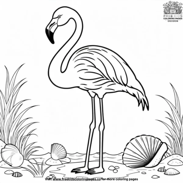 Flamingo and seashell coloring pages