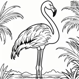 Flamingo and tropical palm coloring pages