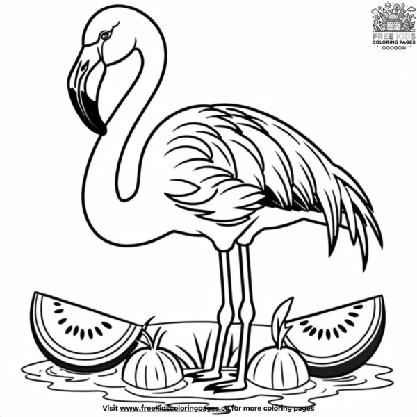 Flamingo and watermelon coloring pages