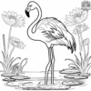 Flamingo in Water Lilies Coloring Pages