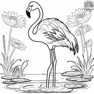 Flamingo in water lilies coloring pages